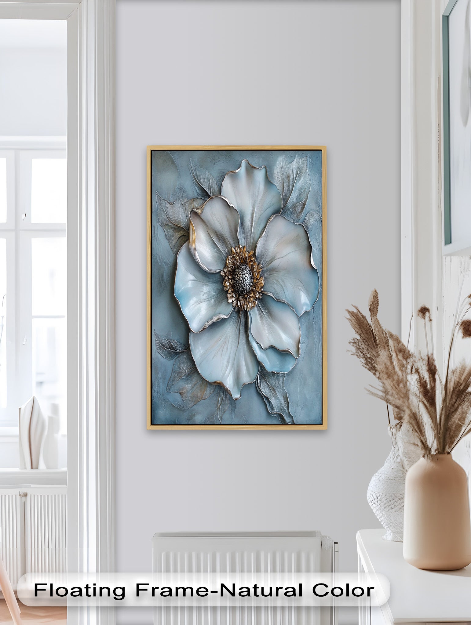 Blue Mist Bloom - Hand-Painted Sculptural Petal Flower Oil Painting Wall Art for Living Room, Bedroom & Office Decor