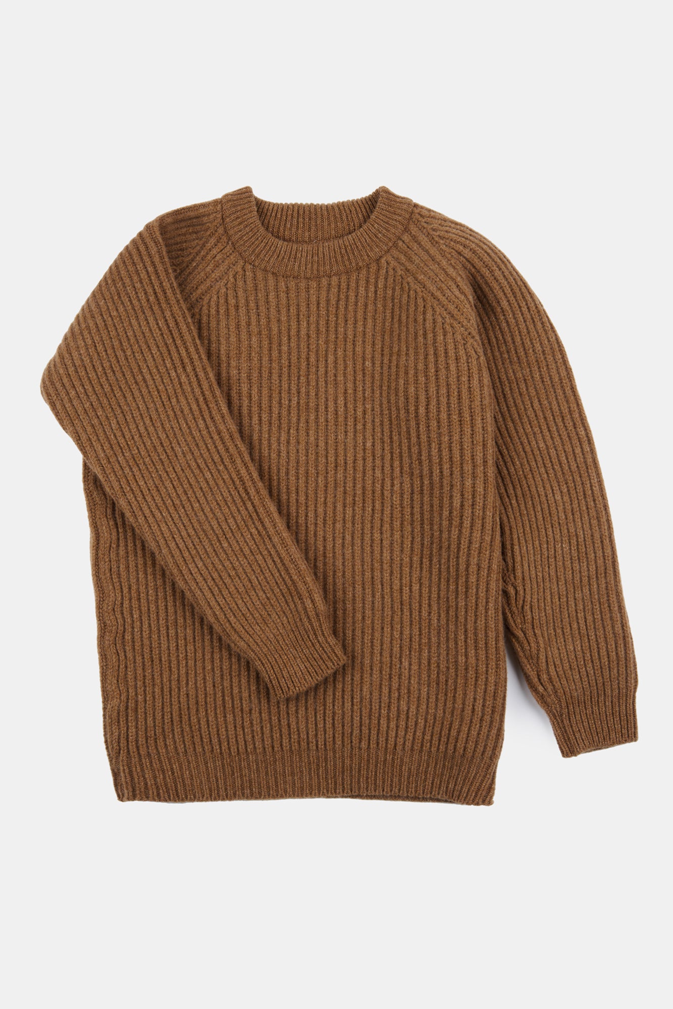 Women's Lambswool Fisherman Ribbed Sweater - Dark Camel | Warm Winter Knit Pullover for Casual Outfits & Cozy Layering