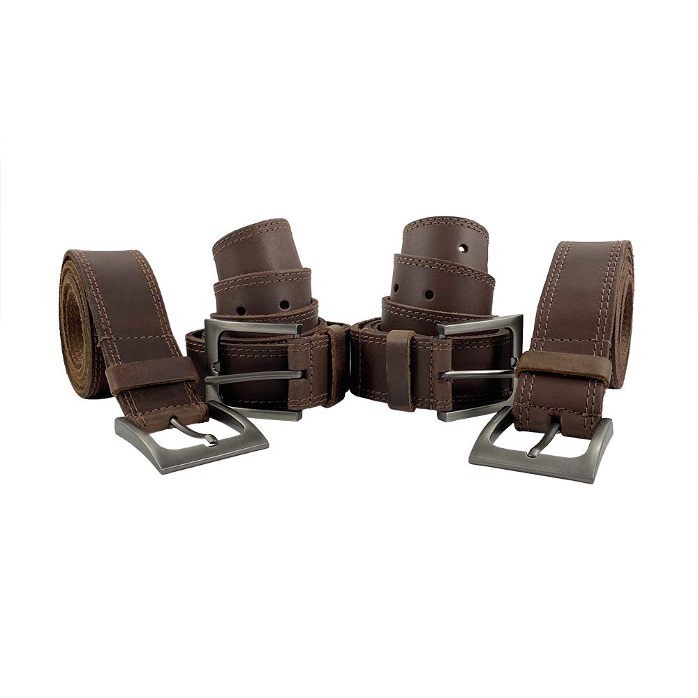 Handmade Men's Two Row Stitch Leather Timberline Belt in Bourbon Brown - Premium Genuine Leather Belt for Casual & Outdoor Wear - Perfect for Jeans, Hiking & Work