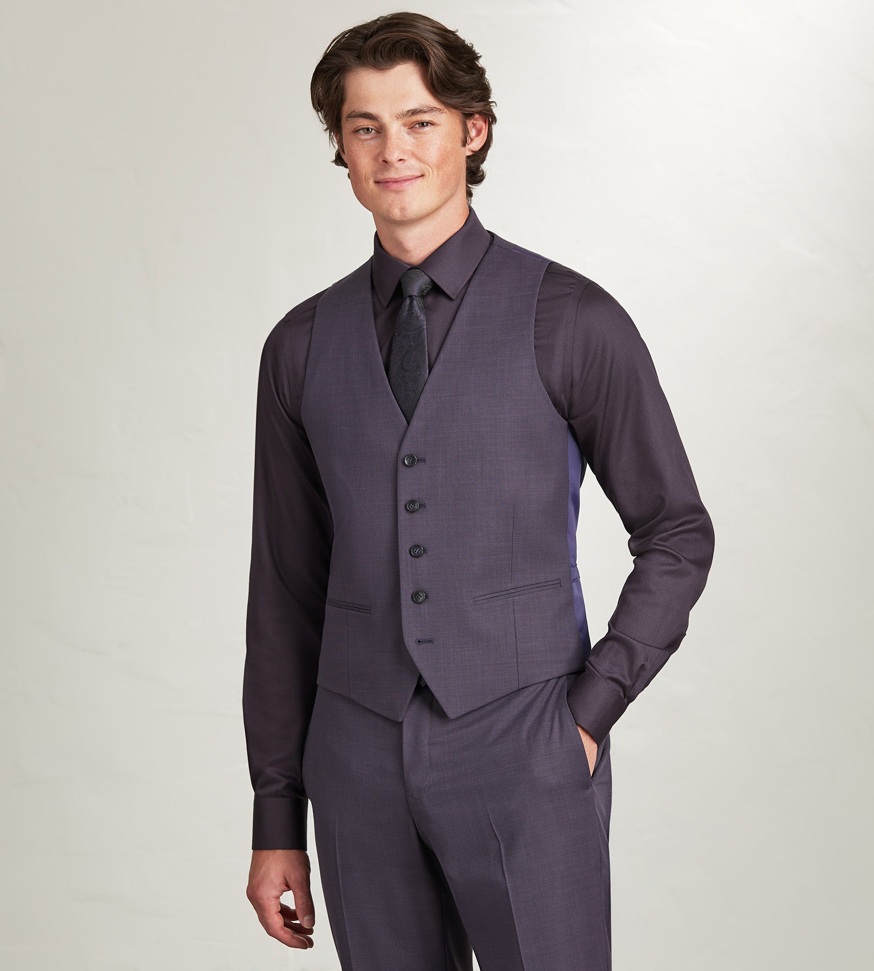 Men's Deep Purple Solid Suit Vest - Formal Waistcoat for Weddings, Business & Evening Events