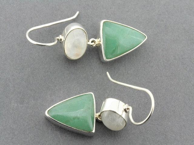 Aventurine and Moonstone Silver Doll Earrings for Women – Handmade Boho Dangle Earrings for Everyday Wear, Parties, and Gifts