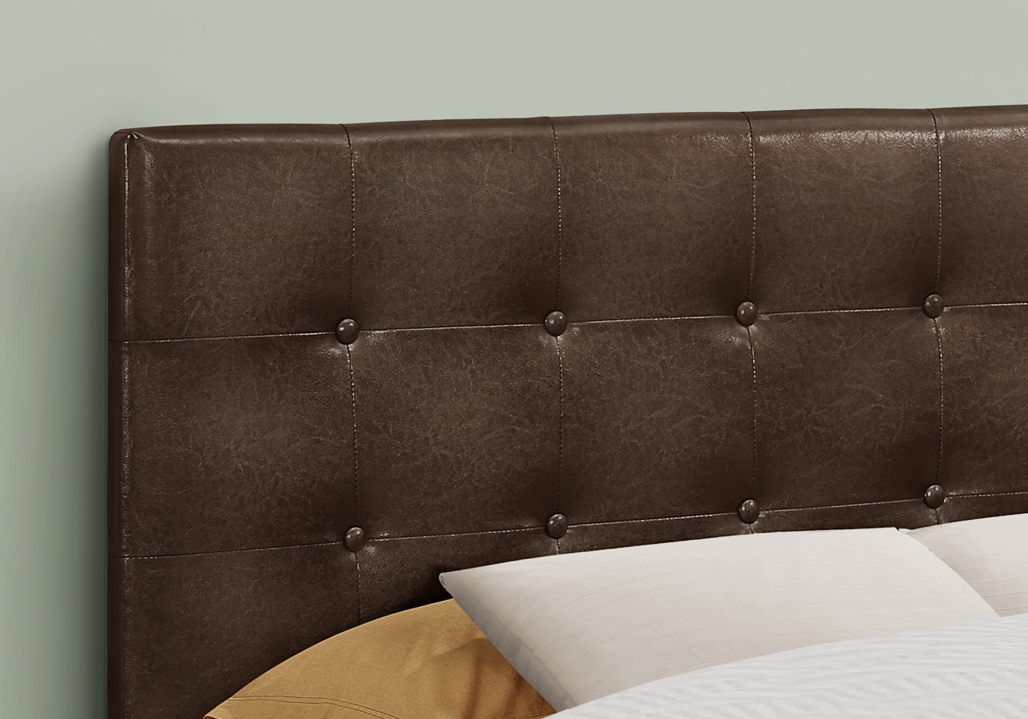 Full Size Bed Headboard - Genuine Brown Leather Look - Perfect for Master Bedroom, Guest Room & Home Decor