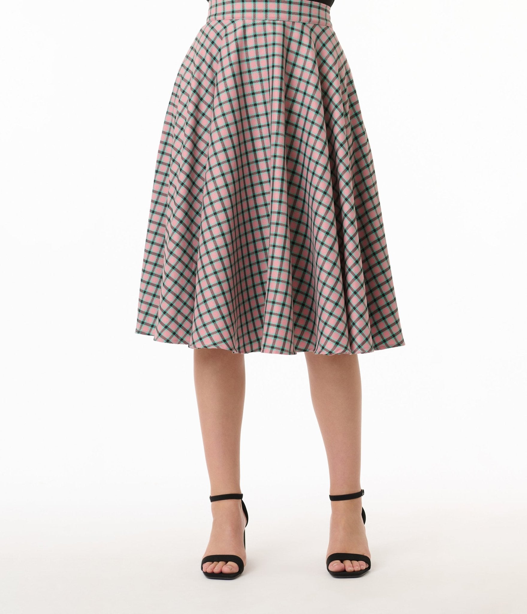 Vintage 1950s Pink Plaid Swing Skirt by Royal Monk | Retro A-Line Circle Skirt for Women | Perfect for Rockabilly, Pinup, and 50s Themed Parties