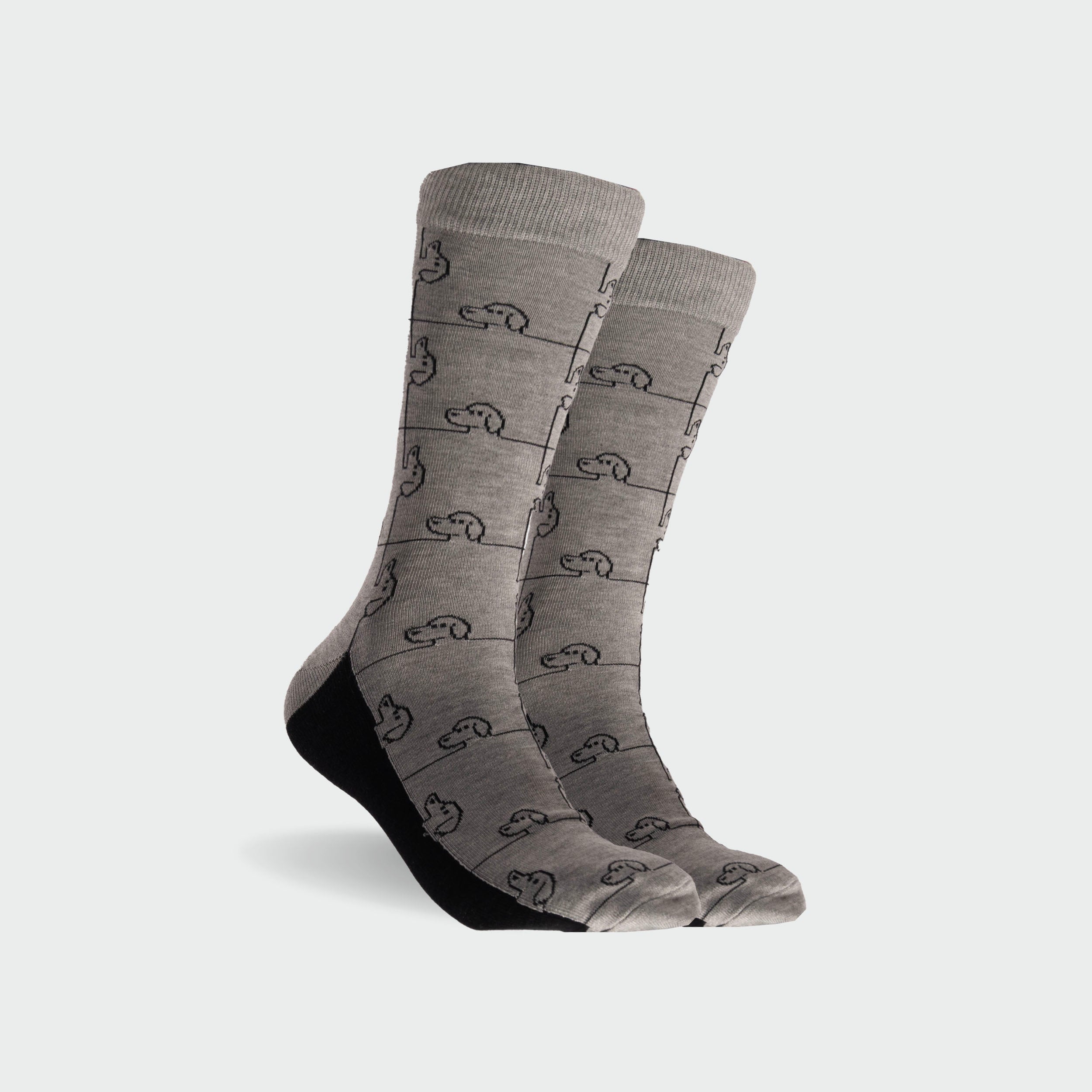 **Men's Bamboo Crew Socks with Dog Check Pattern - Grey Marle - Comfortable & Breathable for Casual Wear, Work & Outdoor Activities**