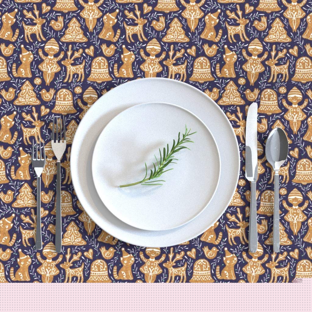 Custom Gingerbread Blue Christmas Cookies Cat Print Cotton Sateen Tablecloth 70
