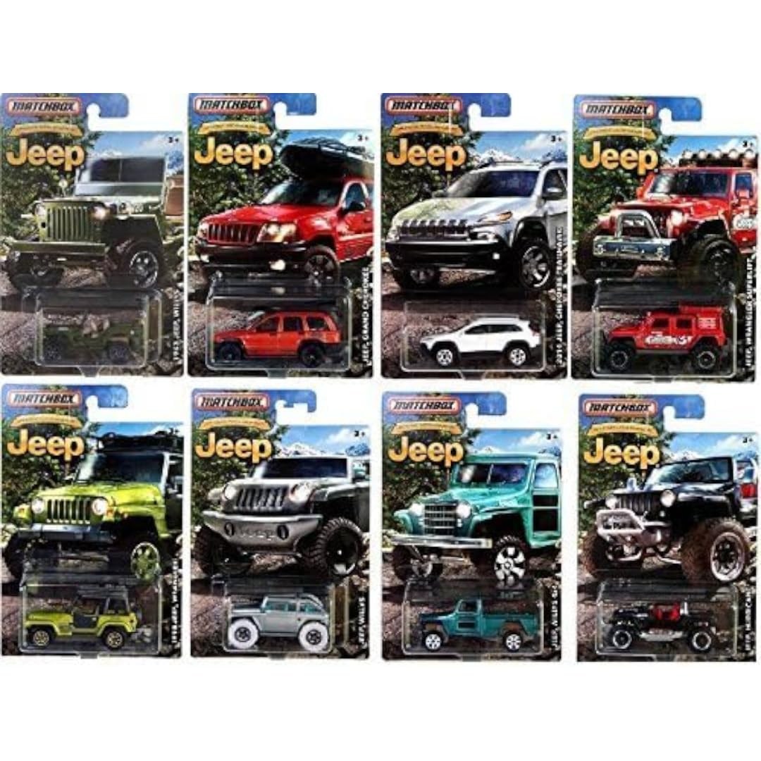 2016 Matchbox Jeep Anniversary Edition - Collectible Set of 8 Die-Cast Model Cars for Kids & Adults | Perfect for Play, Display, and Jeep Enthusiasts