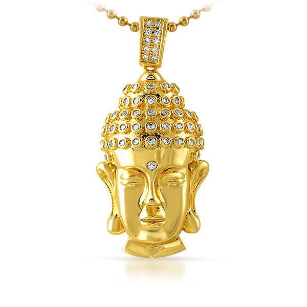 3D Gold-Plated CZ Buddha Head Pendant Necklace for Men & Women - Spiritual Jewelry for Meditation, Yoga & Buddhist Gifts