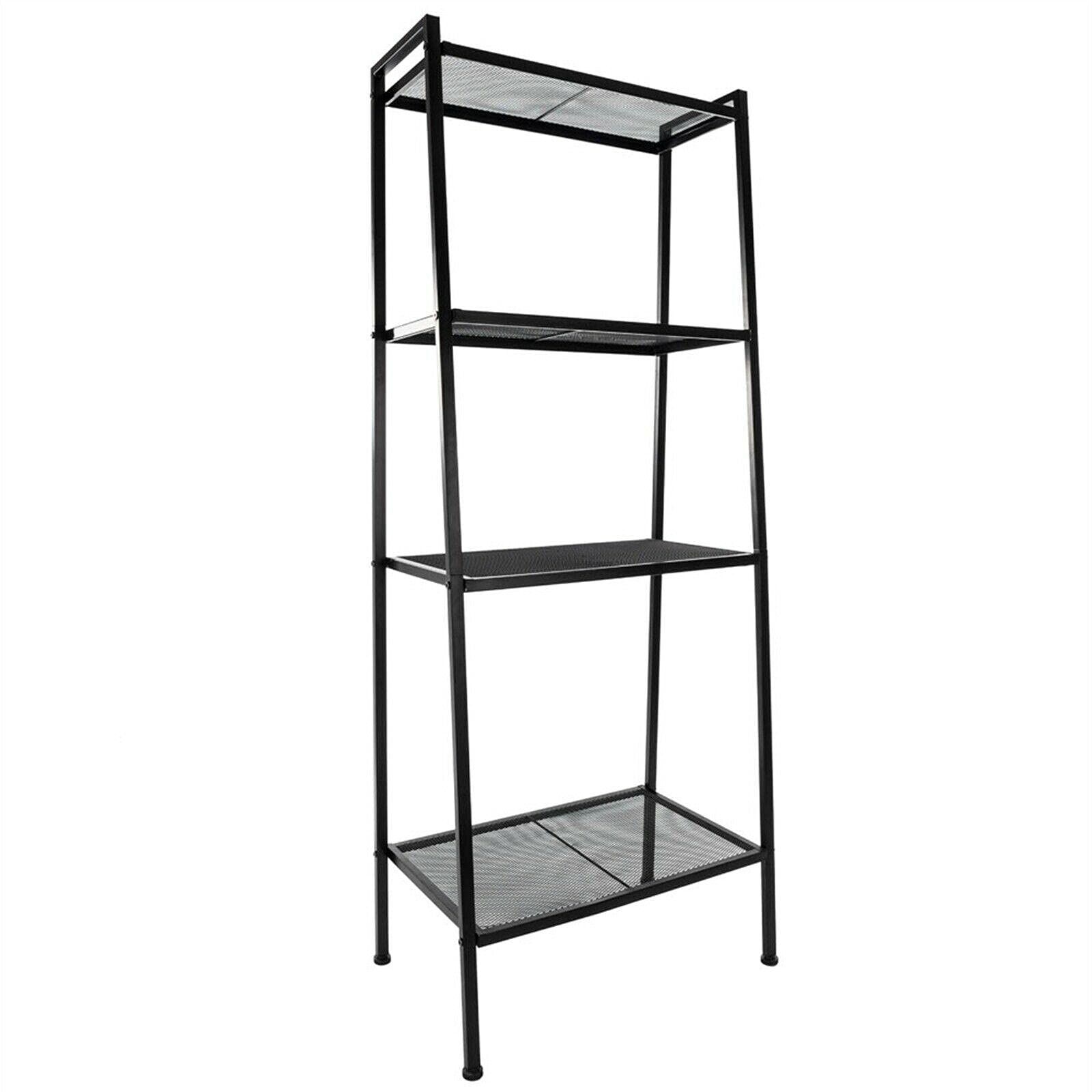 4-Tier Heavy Duty Leaning Ladder Bookcase - Black Industrial Wall Shelf for Books, Bathroom Storage & Home Decor | Perfect for Living Room, Bedroom & Office Organization