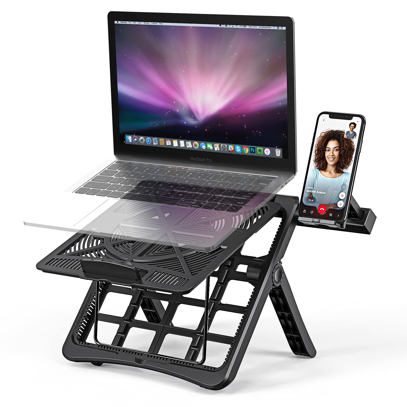 Adjustable Laptop Stand for Desk - Ergonomic Foldable Computer Riser with Phone Holder | Portable Notebook Stand for 10-17.3 Inch Laptops | Perfect for Home Office, Travel & Workspace Setup