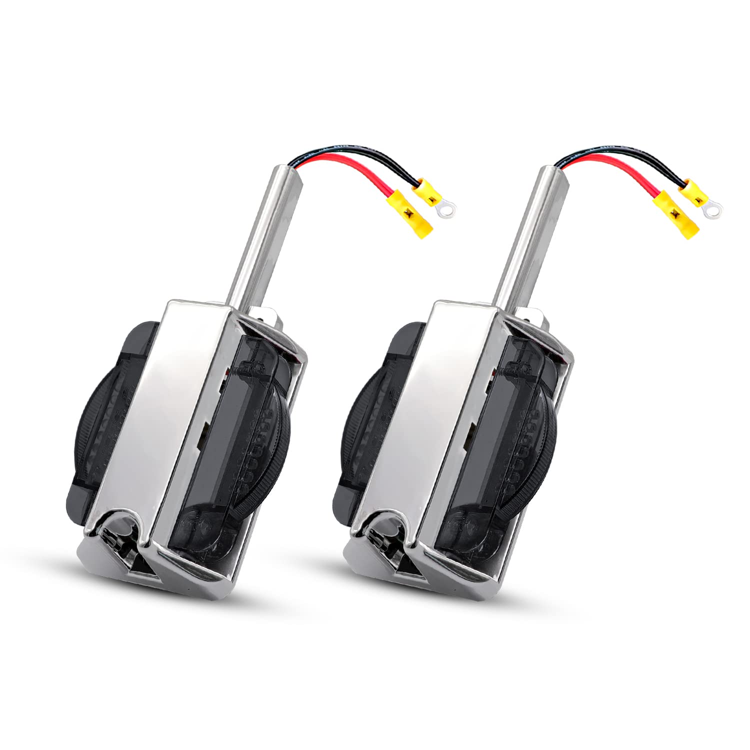 TMH 2-Pack 8.2 Inch Smoked Lens Amber/Red LED Clearance Lights - 7 LED Dual-Face Fender Marker Lamps for Trucks, Trailers, ATVs & Heavy Duty Vehicles - 12V DC Waterproof with Chrome Bezel - Perfect for Night Driving & Road Safety