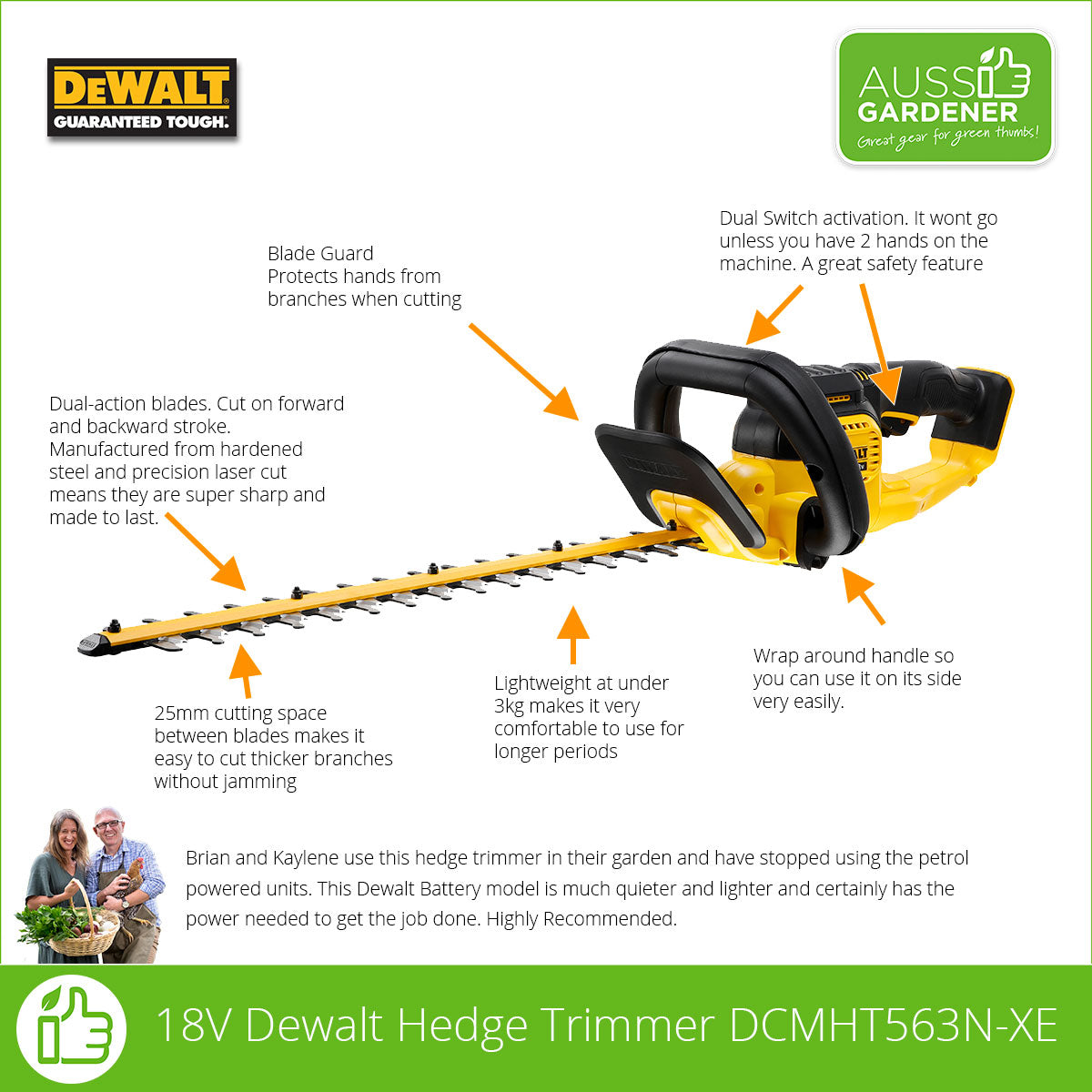 DEWALT 18V Cordless Hedge Trimmer DCMHT563N XE - Powerful Battery-Powered Shrub Trimmer for Landscaping & Garden Maintenance