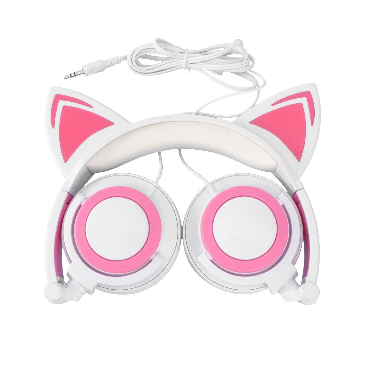 Glowing Cat Ears Headphones with LED Lights - Foldable Wired Headset for Kids, Teens & Girls - Cute Cartoon Cat Ear Headphones for Gaming, Music & School (Pink) - Perfect Birthday Gift for Girls & Anime Lovers