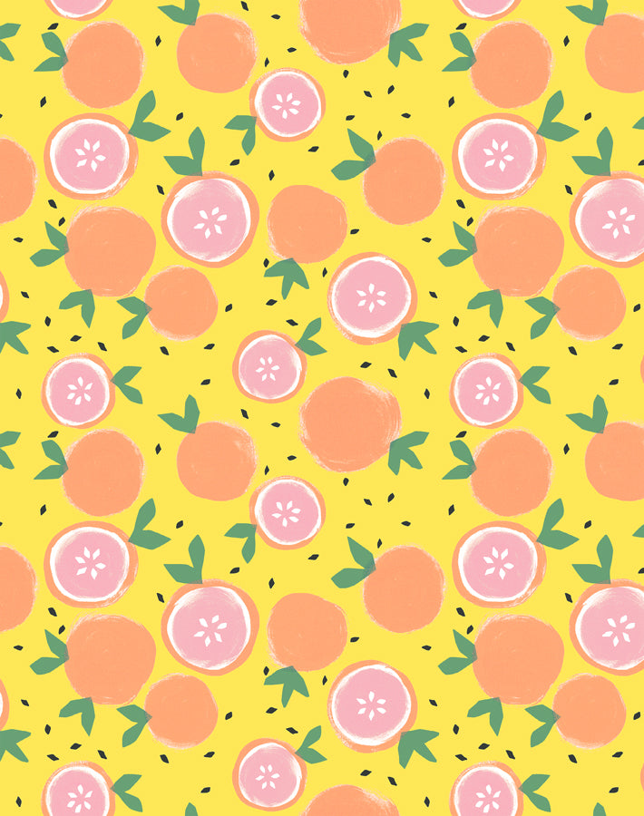 Grapefruit Floral Wallpaper - Peel and Stick Removable Wallpaper for Kitchen, Bathroom, Bedroom Decor - Tea Collection Daffodil Pattern