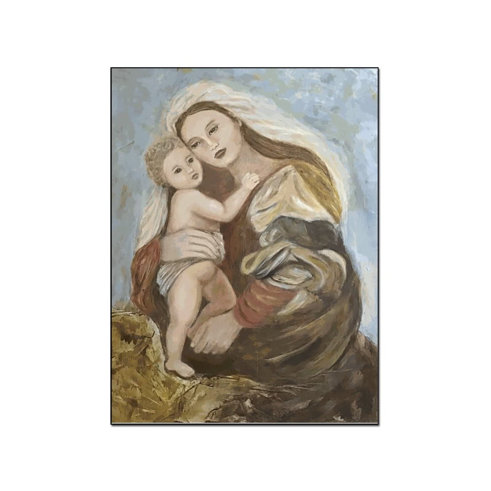 Madonna and Child Catholic Wall Art - Virgin Mary Canvas Painting Religious Home Decor - 24x32 Inch (60x80cm) Framed Poster for Bedroom, Living Room & Prayer Space - Perfect for Christian Gifts & Spiritual Inspiration