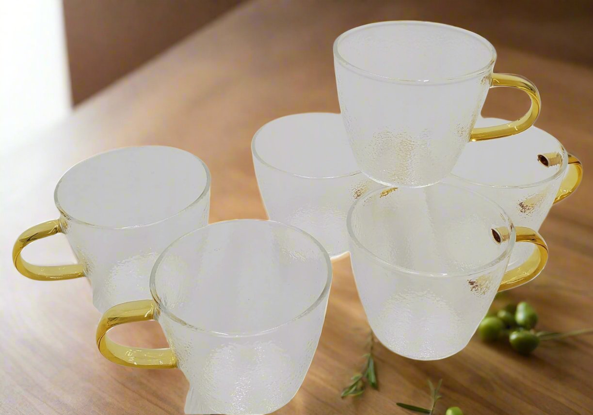 6-Piece Glass Coffee Set - 2.5x2.25 Inch Cups - Elegant Coffee Service for Home, Office & Cafe Use