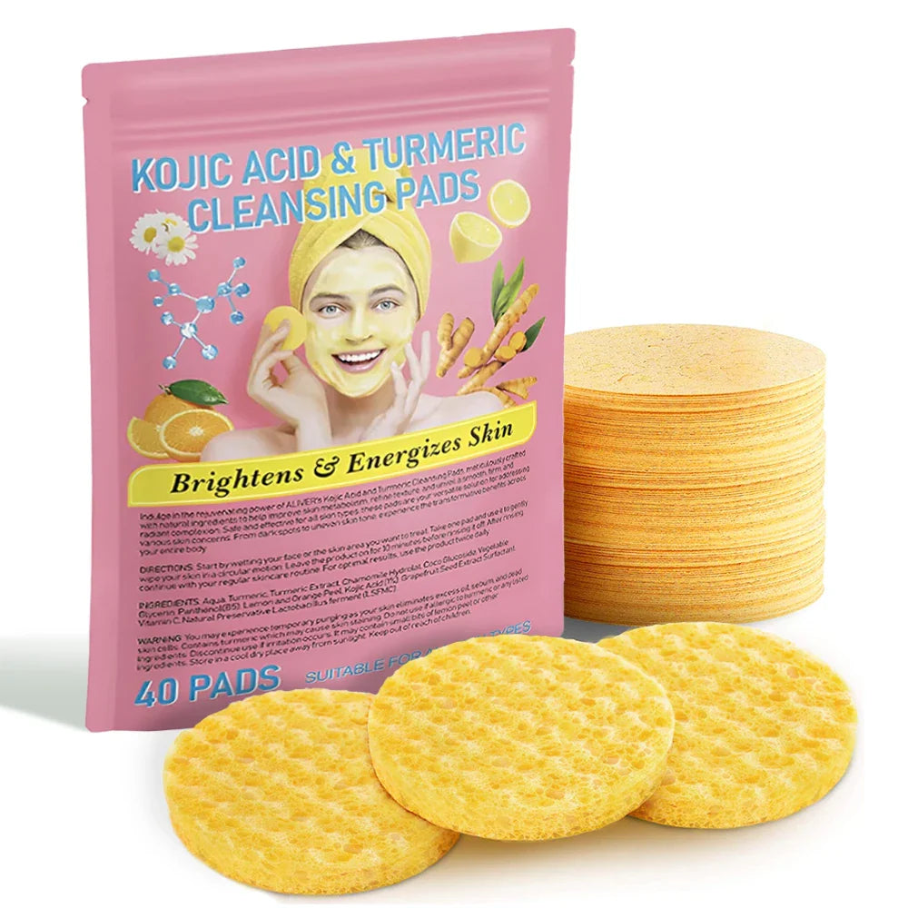Turmeric Kojic Acid Brightening Pads for Face - Exfoliating & Dark Spot Treatment - Perfect for Acne-Prone Skin & Hyperpigmentation Care