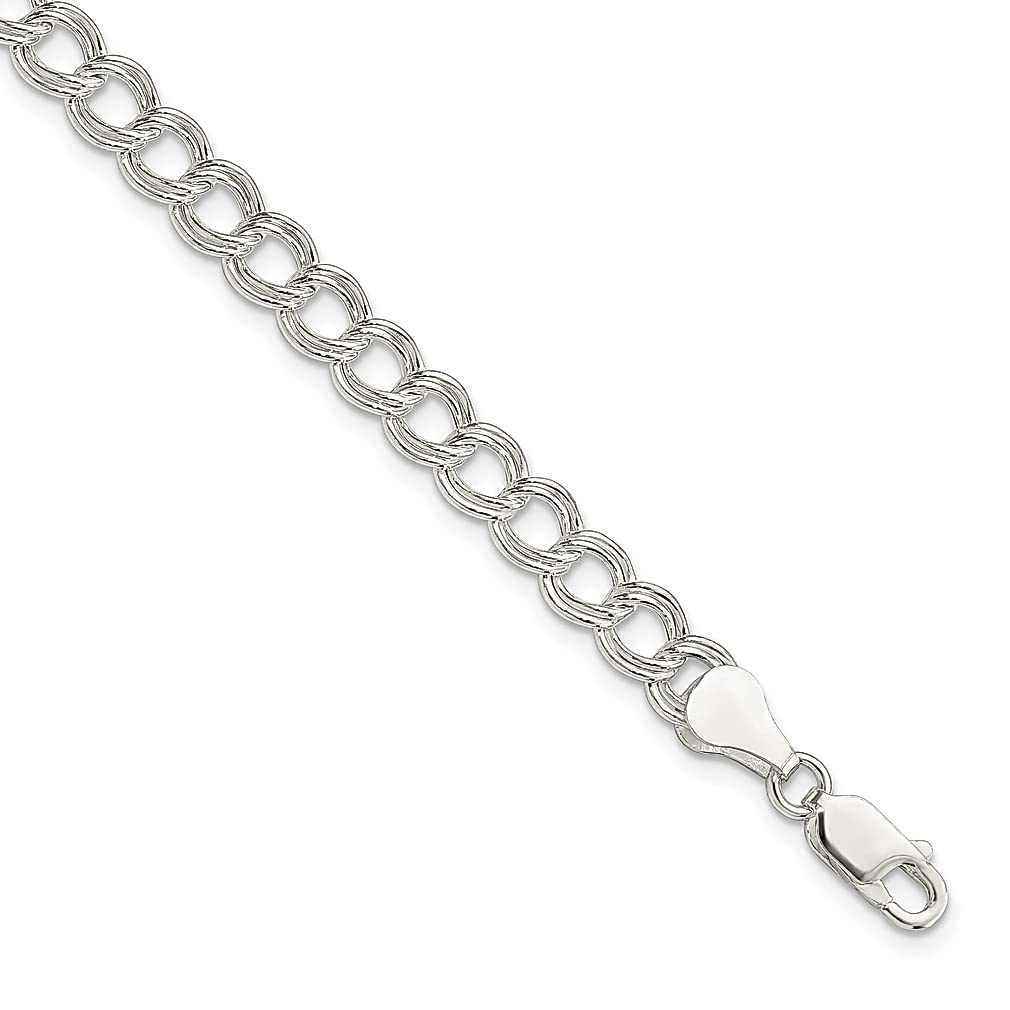 925 Silver Charm Bracelet for Women - Elegant 6mm Double Link Jewelry Gift for Her - Perfect for Parties & Daily Wear