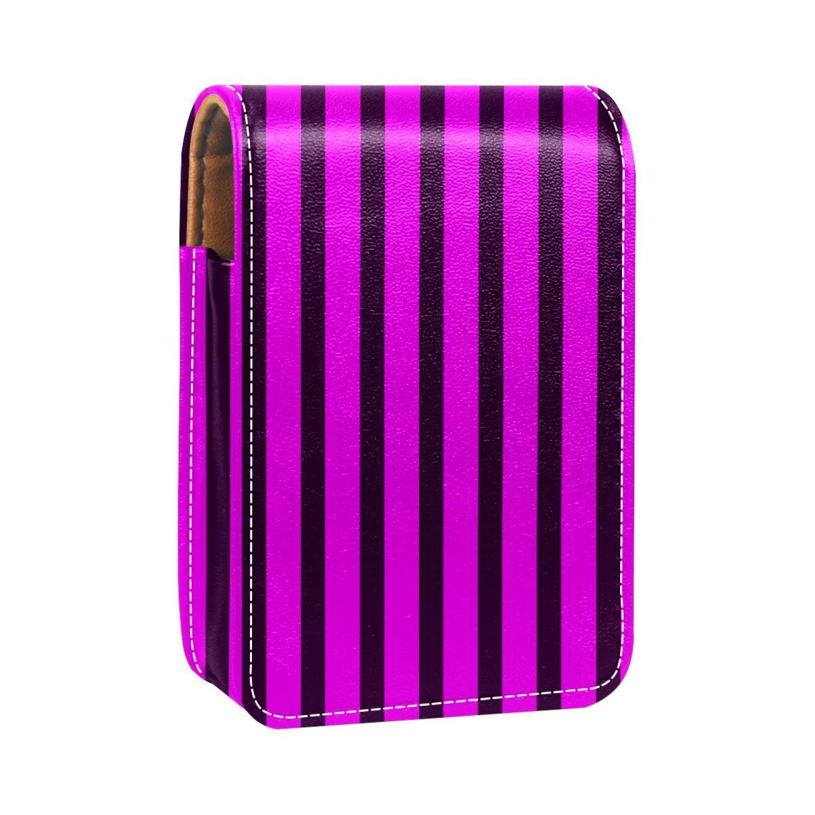 Stylish Striped Black & Red Portable Lipstick Case - Cute Cosmetic Pouch with Mirror for Makeup Organization | Perfect for Travel, Daily Use & Gift Giving