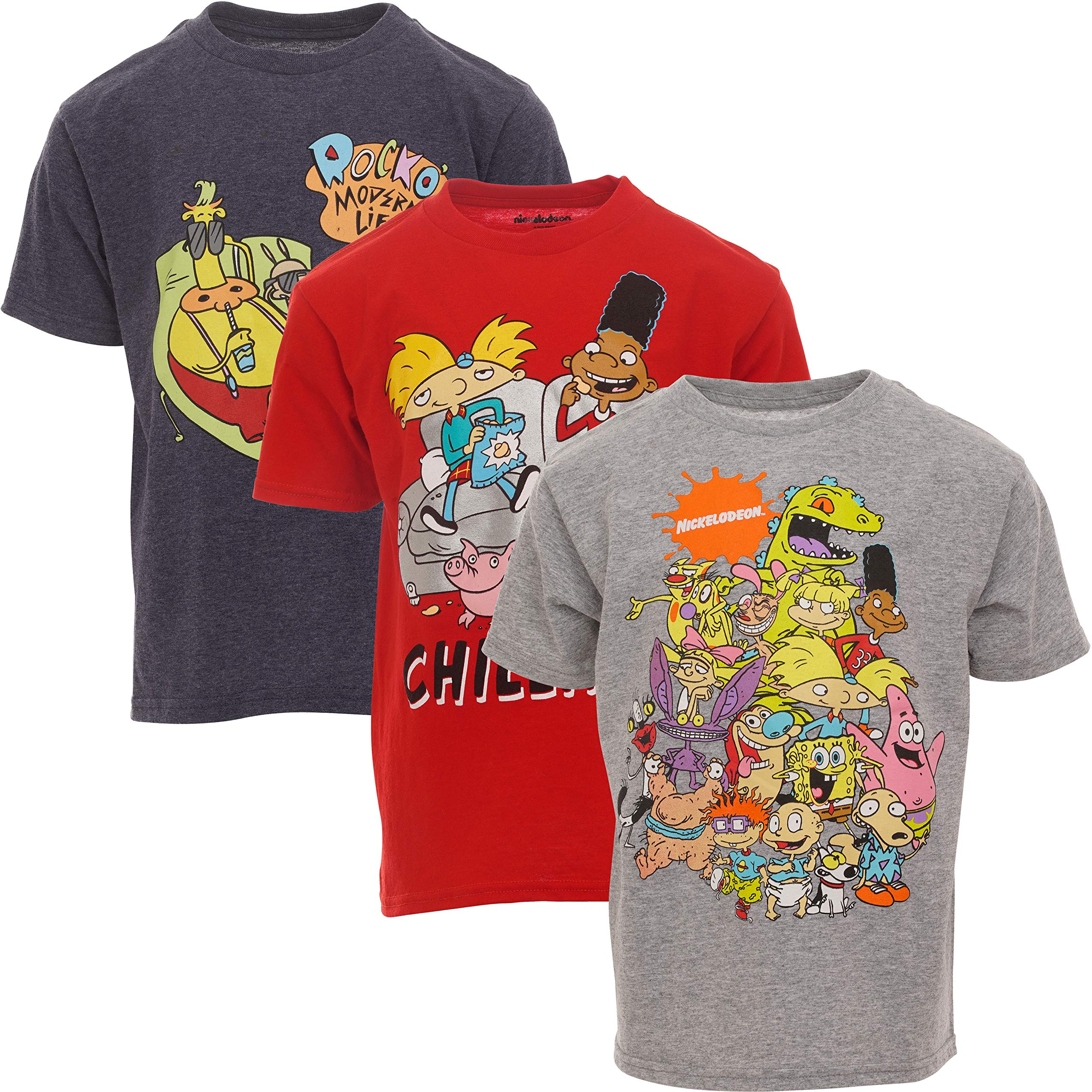 Nickelodeon Graphic T-Shirts 3-Pack - SpongeBob SquarePants, Rugrats & Hey Arnold - Cartoon Character Tees for Kids & Adults - Perfect for Casual Wear, Cosplay & Nickelodeon Fan Gifts