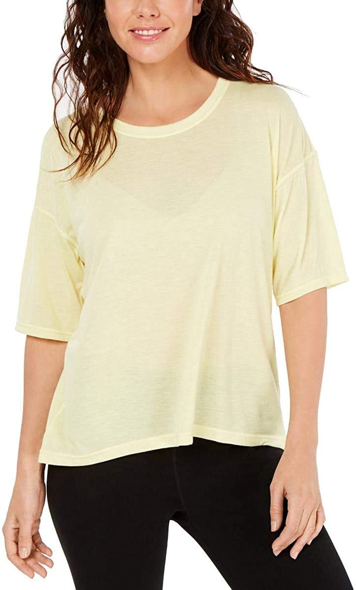 Calvin Klein Women's Performance Workout T-Shirt - Moisture Wicking, Breathable Activewear for Gym, Yoga & Running - Yellow Size XL