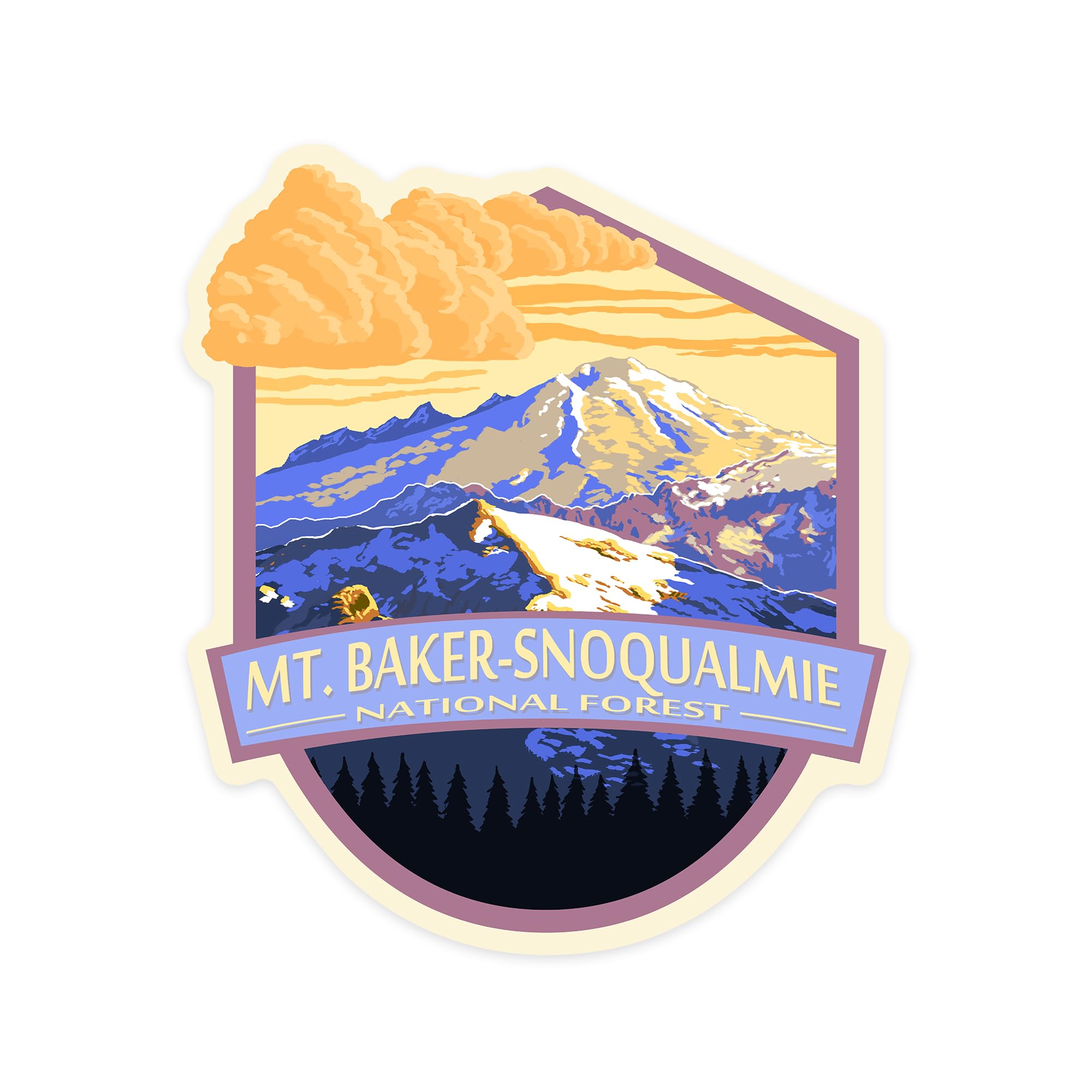 Waterproof Die-Cut Vinyl Sticker - Mt Baker Snoqualmie National Forest Sunset View (1-3 inch) - Durable Decal for Cars, Water Bottles, Laptops, Coolers - Perfect for Outdoor Enthusiasts & Travel Lovers