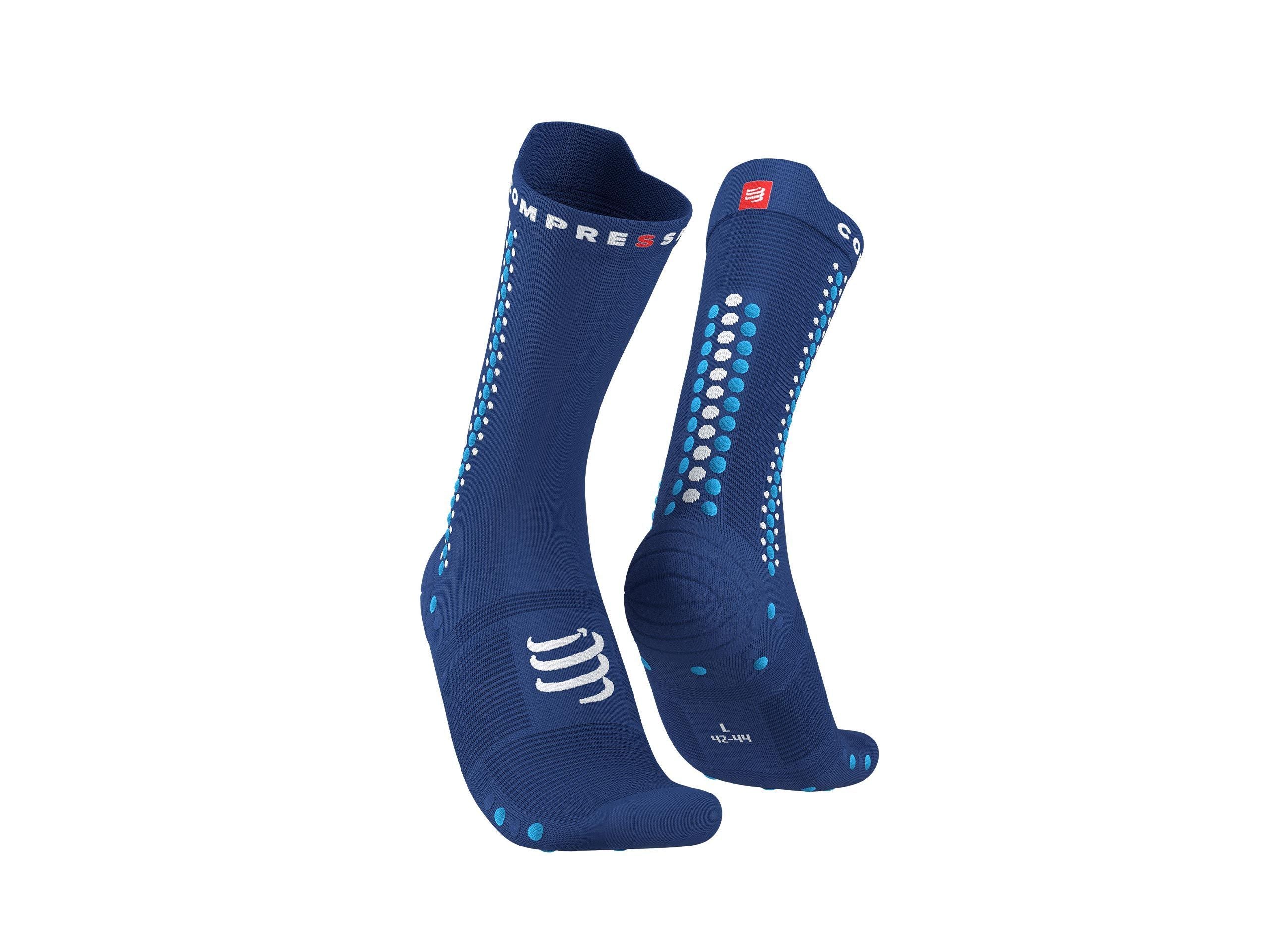 Compressport Unisex Pro Racing Socks v4.0 - High Performance Cycling Socks for Men & Women - Sodalite/Fluo Blue - Ideal for Marathon, Running & Biking