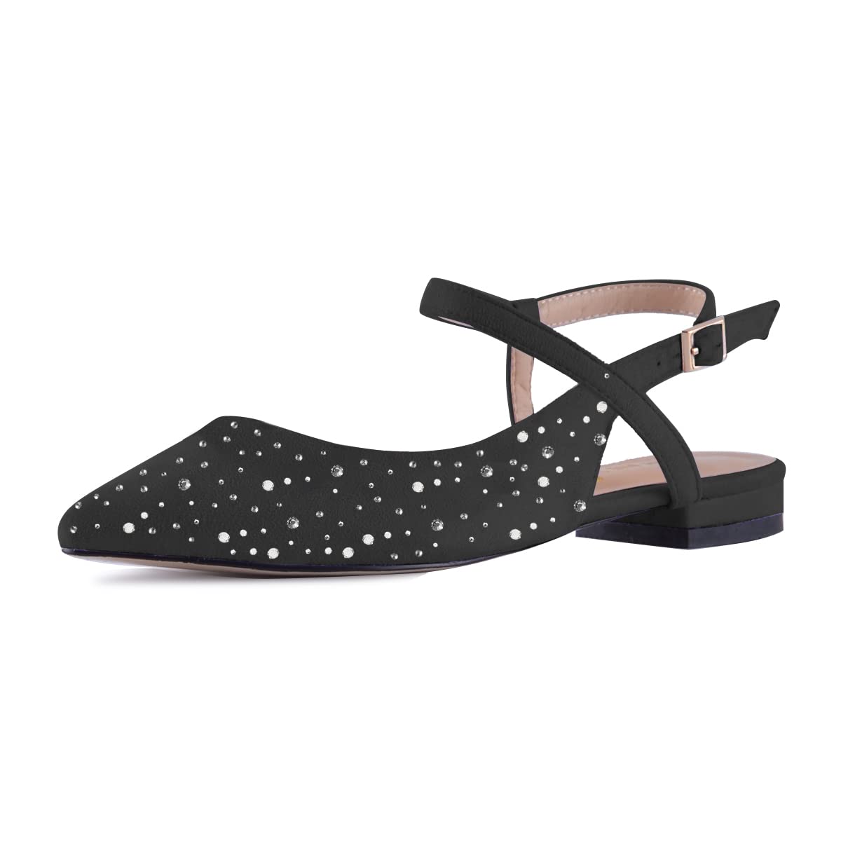 YDN Women's Comfortable D'orsay Pointed Toe Slip On Slingback Sandals - Suede Studded Pearl Buckle Flat Dress Shoes (Size 4-15 US) | Perfect for Weddings, Parties & Office Wear