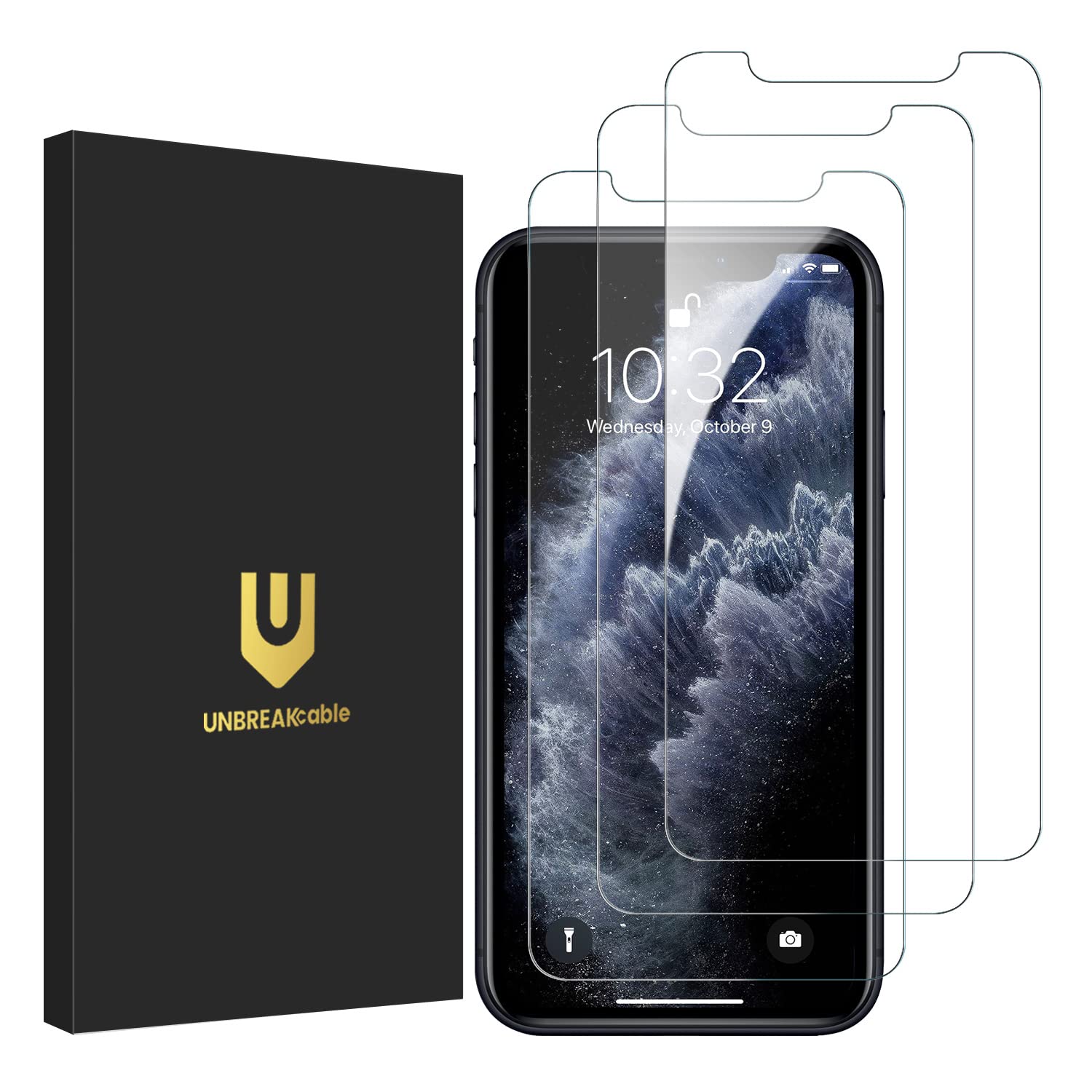 UNBREAKcable 3-Pack Tempered Glass Screen Protector for iPhone 11 Pro Max/iPhone Xs Max (6.5 Inch) - 9H Hardness, Shatterproof, HD Clear, Case Friendly with Easy Installation Frame - Perfect for Daily Use, Gaming, and Outdoor Activities
