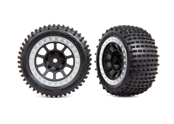 Alias Step Pin 2.2 Pre-Glued Rear Bandit Tires - Black Chrome (2 Pack) for RC Cars, Trucks & Off-Road Vehicles - High-Grip Performance on Dirt, Sand & Gravel Tracks