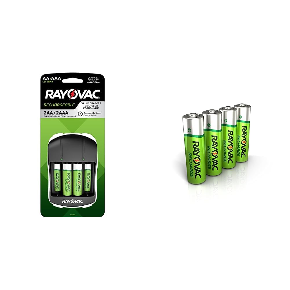 Rayovac AA and AAA Rechargeable Batteries with Charger - 2 Pack (4 Batteries Total) - Perfect for Toys, Cameras, and Electronic Devices