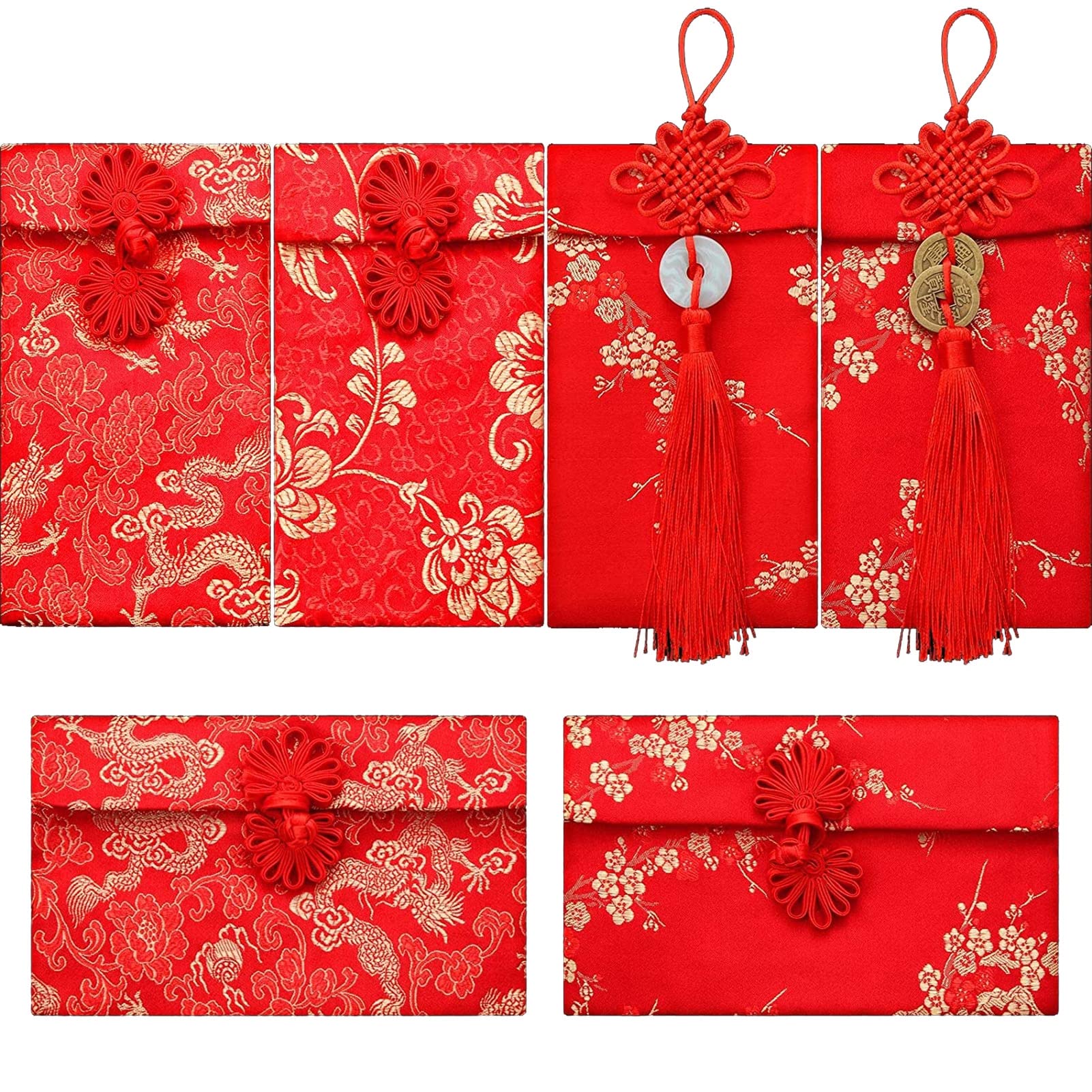 DIMUKEASAOL 2022 Chinese New Year Red Envelopes - 6 Pack Silk Lucky Money Envelopes with Embroidery for Gifts, Weddings & Celebrations | Festive Chinese Culture Gift for Lunar New Year, Birthday & Special Occasions