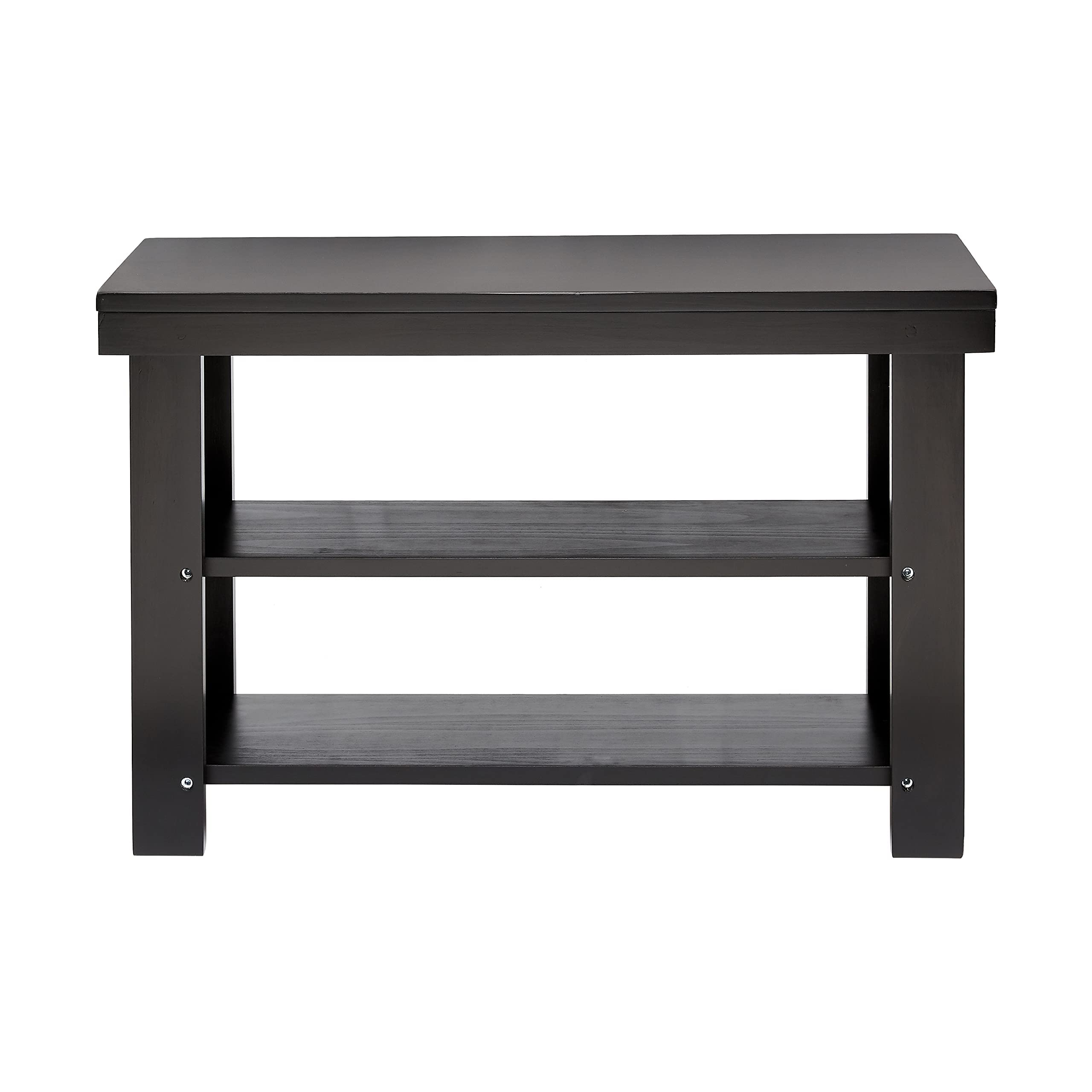 Amazon Basics Solid Pine Shoe Rack Bench - Black, Entryway Organizer with Storage Seat for Shoes, Boots & Accessories | Perfect for Mudroom, Hallway & Closet Organization