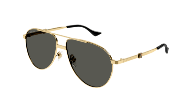 Gucci GG1440S 001 Gold/Grey Oval Men's Sunglasses - Luxury Designer Shades for Men, UV Protection, Polarized Lenses - Perfect for Driving, Beach & Outdoor Activities