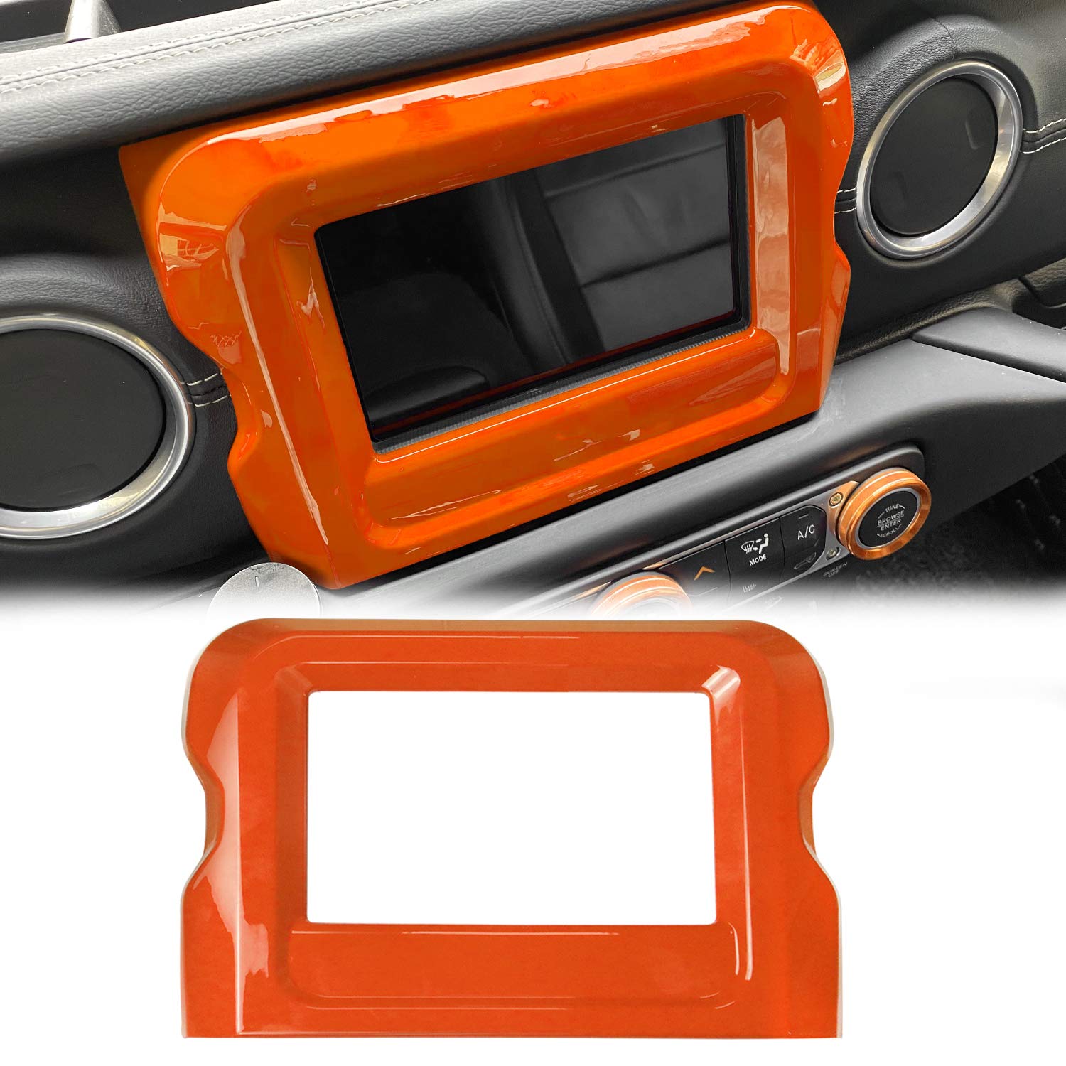 Bolaxin ABS Dashboard GPS Navigation Panel Frame Interior Trim Decor Cover for Jeep Wrangler JL JLU 2018-2020 | Orange Accessories | Off-Road & Adventure Vehicle Upgrade