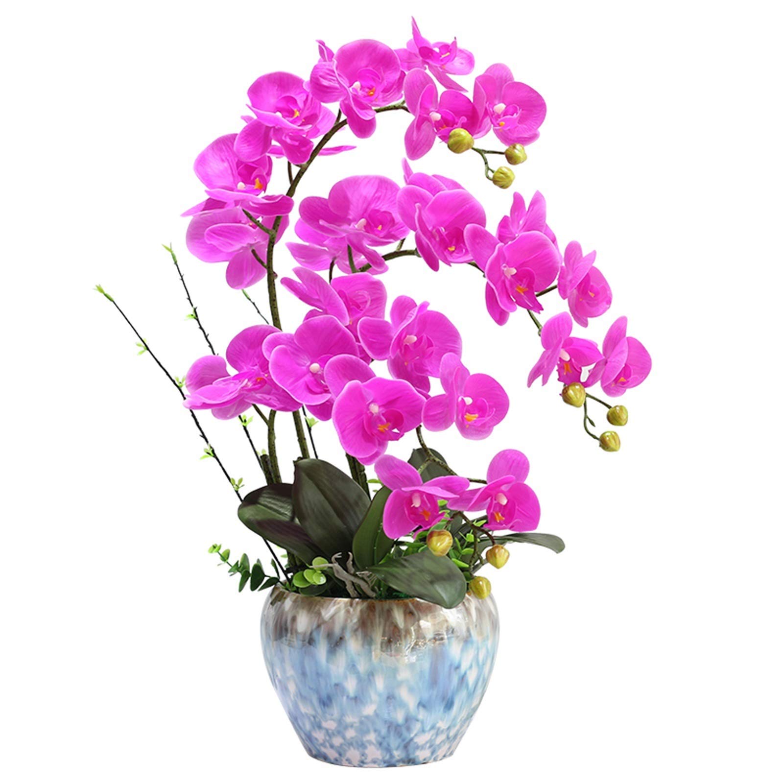Artificial Orchid Bonsai with Vase - Realistic Fake Phalaenopsis Flower Arrangement for Home & Office Decor - Elegant Purple Potted Faux Plant - Perfect for Table Centerpiece, Wedding Decor, Living Room Accent