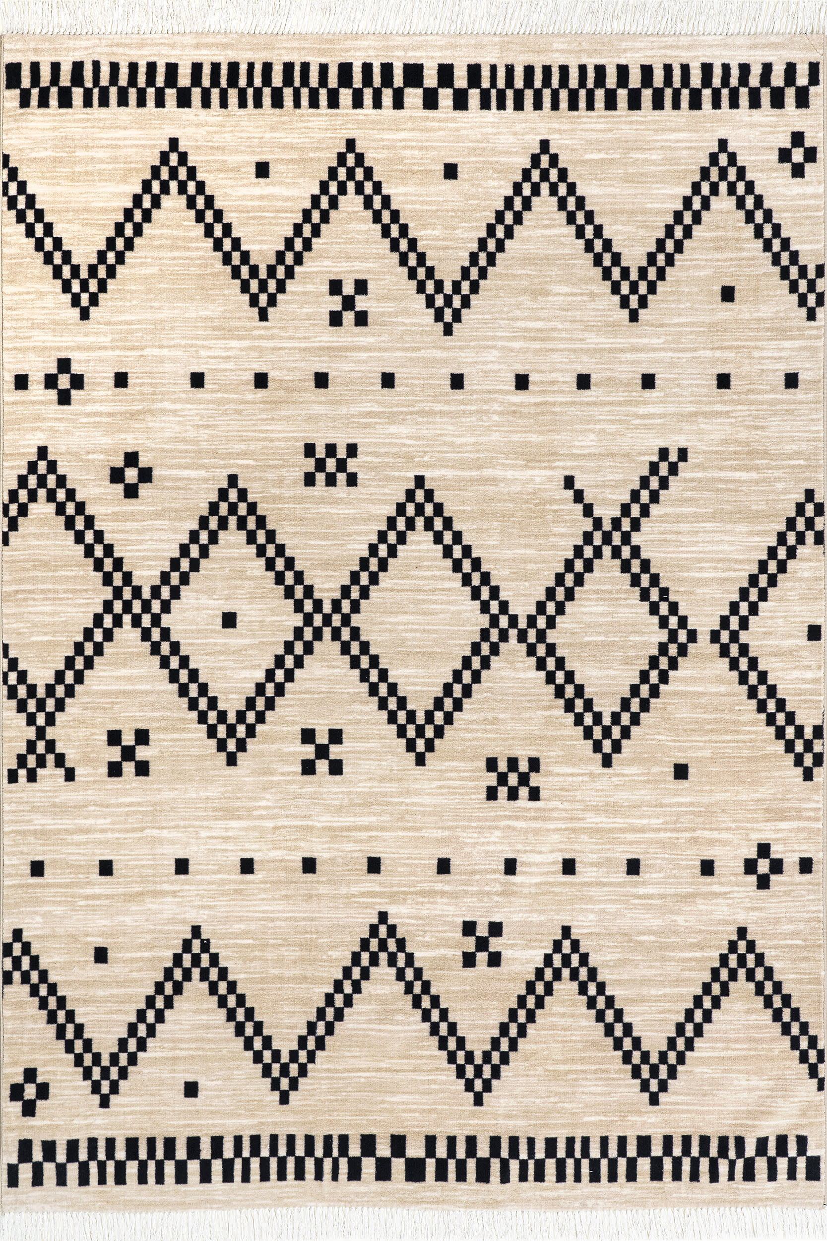 Checkered Moroccan Tassel Non-Slip Rug - Off White | Boho Chic Home Decor for Living Room, Bedroom & Entryway
