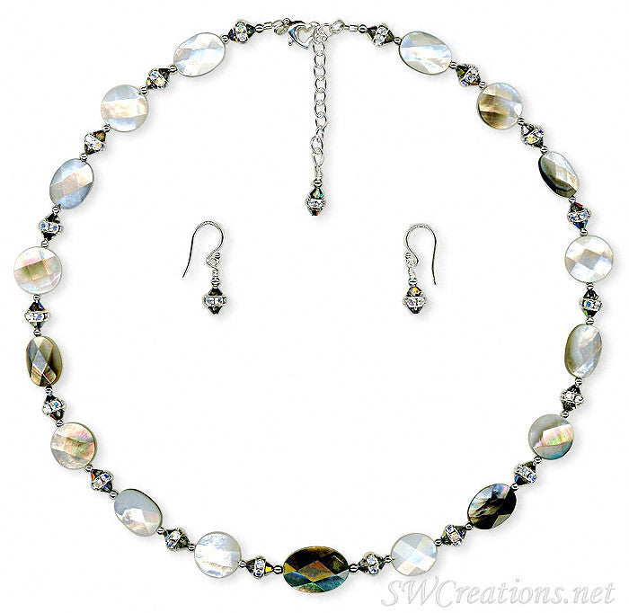 Shell Vitrail Crystal Rondelle Silver Necklace Set - Elegant Jewelry for Women, Gift for Her, Perfect for Weddings & Special Occasions