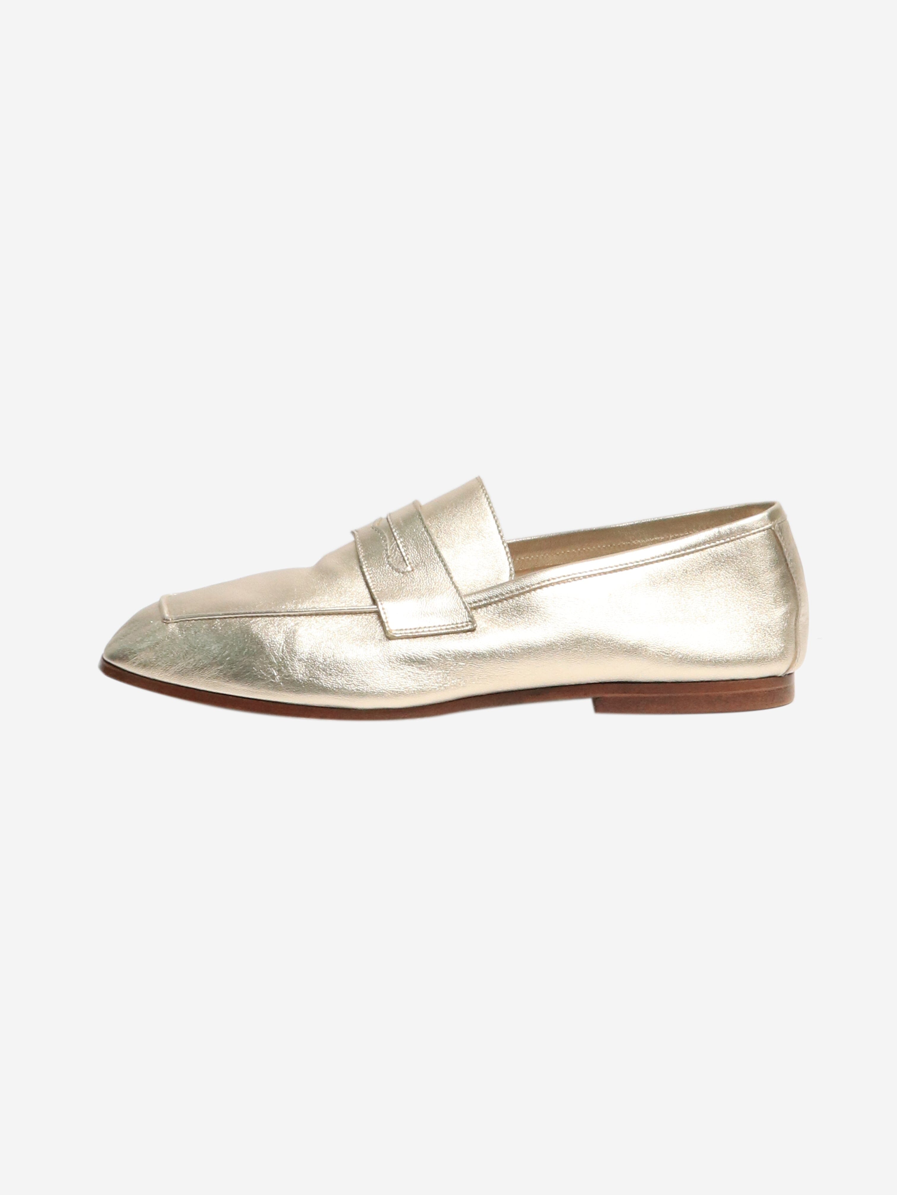 Champagne Gold Metallic Loafers Women's Size EU 37 (US 7) - Stylish Slip-On Shoes for Office, Party & Casual Wear