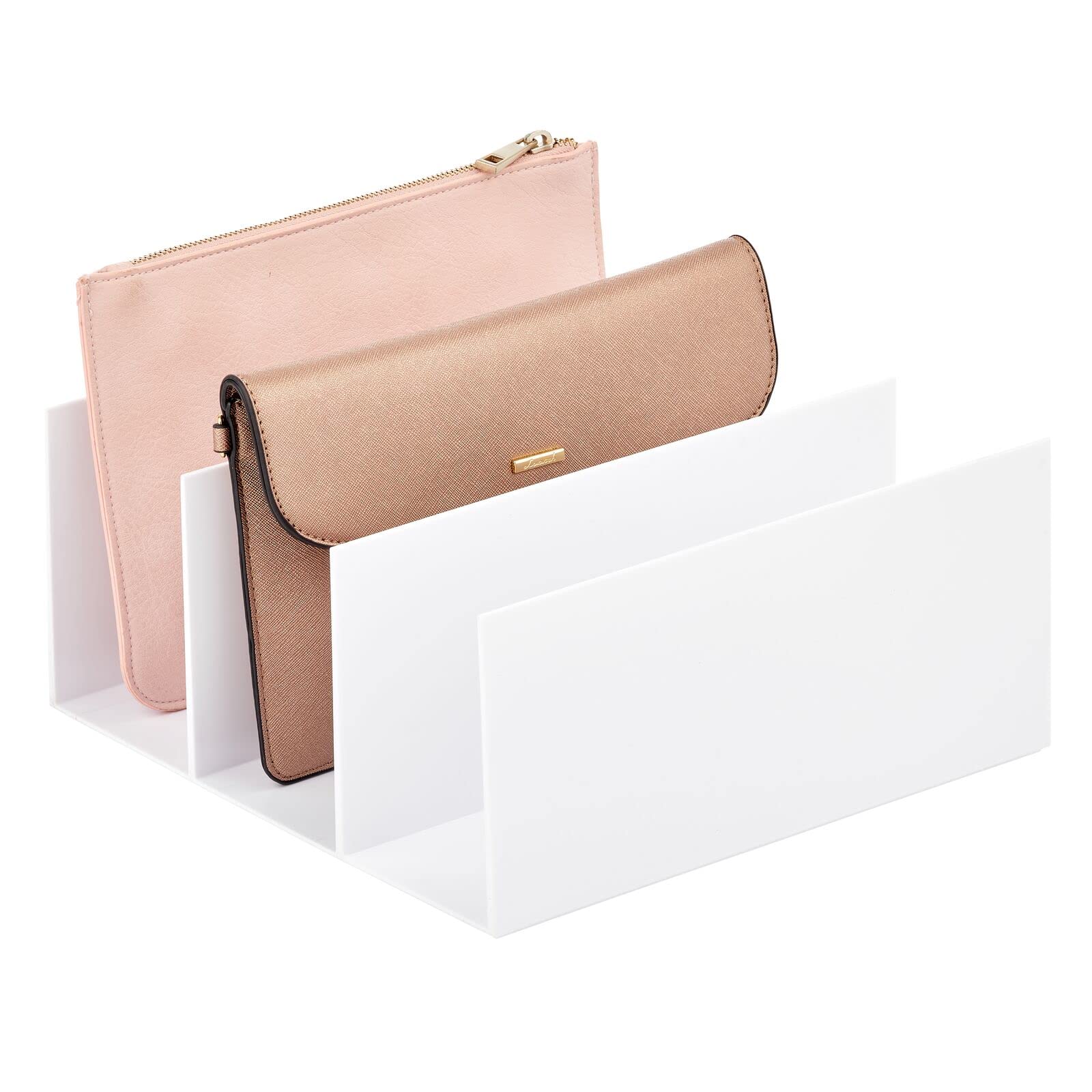 mDesign Plastic Purse and Handbag Organizer - 3-Section Closet Storage System for Zipper Tote Bags, Purses, Clutches, Wallets & Pocket Books - Lumiere Collection in White - Perfect for Bedroom, Closet and Travel Organization