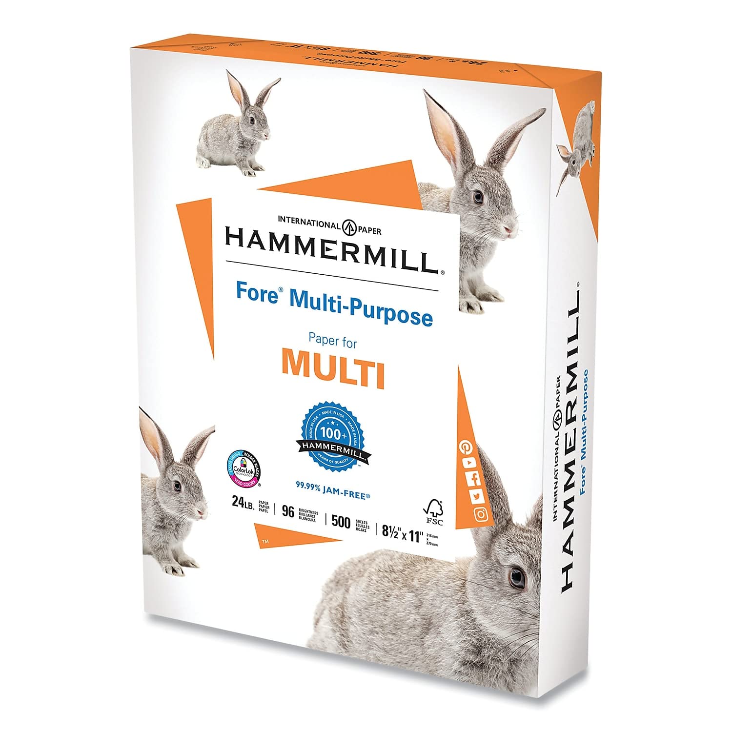 Hammermill Premium 24 lb Multipurpose Copy Paper, 8.5 x 11 Inches, 500 Sheets (1 Ream), 96 Bright, Acid-Free, Made in USA - Ideal for Printing, Copying, Faxing & Office Use
