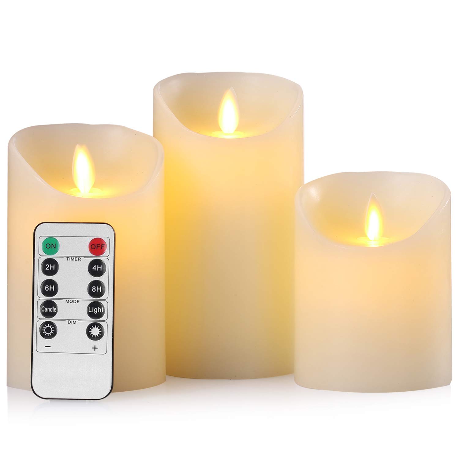 Pandaing 3-Pack LED Flameless Flickering Battery Candles with Remote & Timer - Real Wax Moving Wick Pillar Candles for Wedding, Christmas, Home Decor - Perfect for Romantic Dinners, Holiday Centerpieces & Cozy Ambiance