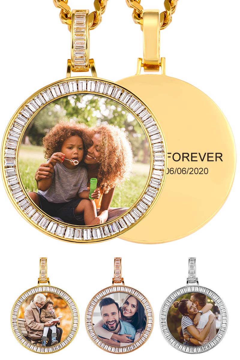 Custom Photo Necklace for Men - Personalized Engraved Round Pendant with Gold/Silver Chain - Unique Memorial Gift for Anniversary, Birthday & Valentine's Day