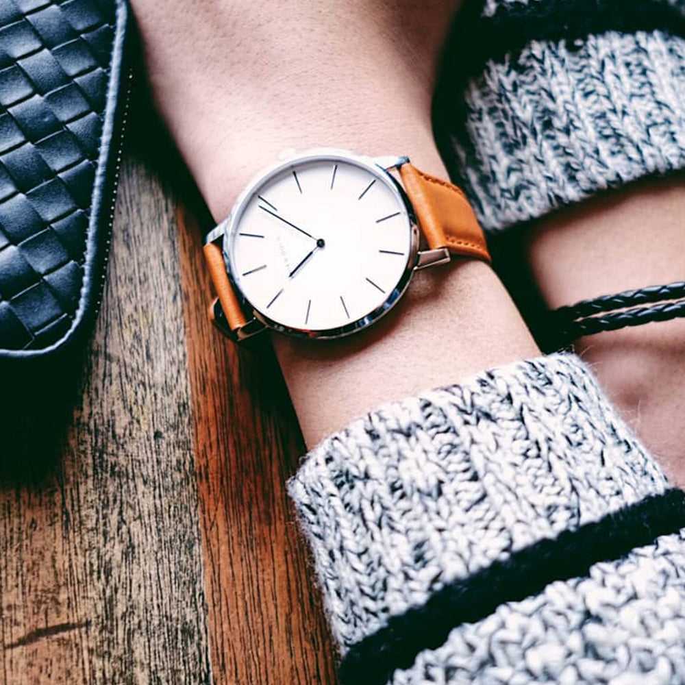 ARIES GOLD Urban Santos Silver Stainless Steel Women's Watch with Brown Leather Strap - Fashionable Timepiece for Work, Casual Wear & Special Occasions