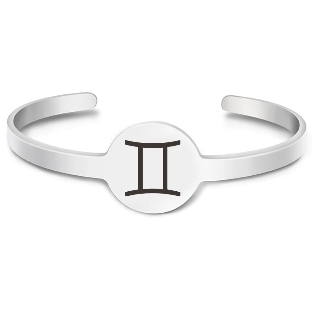 Laser Engraved Gemini Constellation Stainless Steel Bangle Bracelet - Zodiac Jewelry Gift for Women, Men | Perfect for Birthday, Anniversary & Astrology Lovers