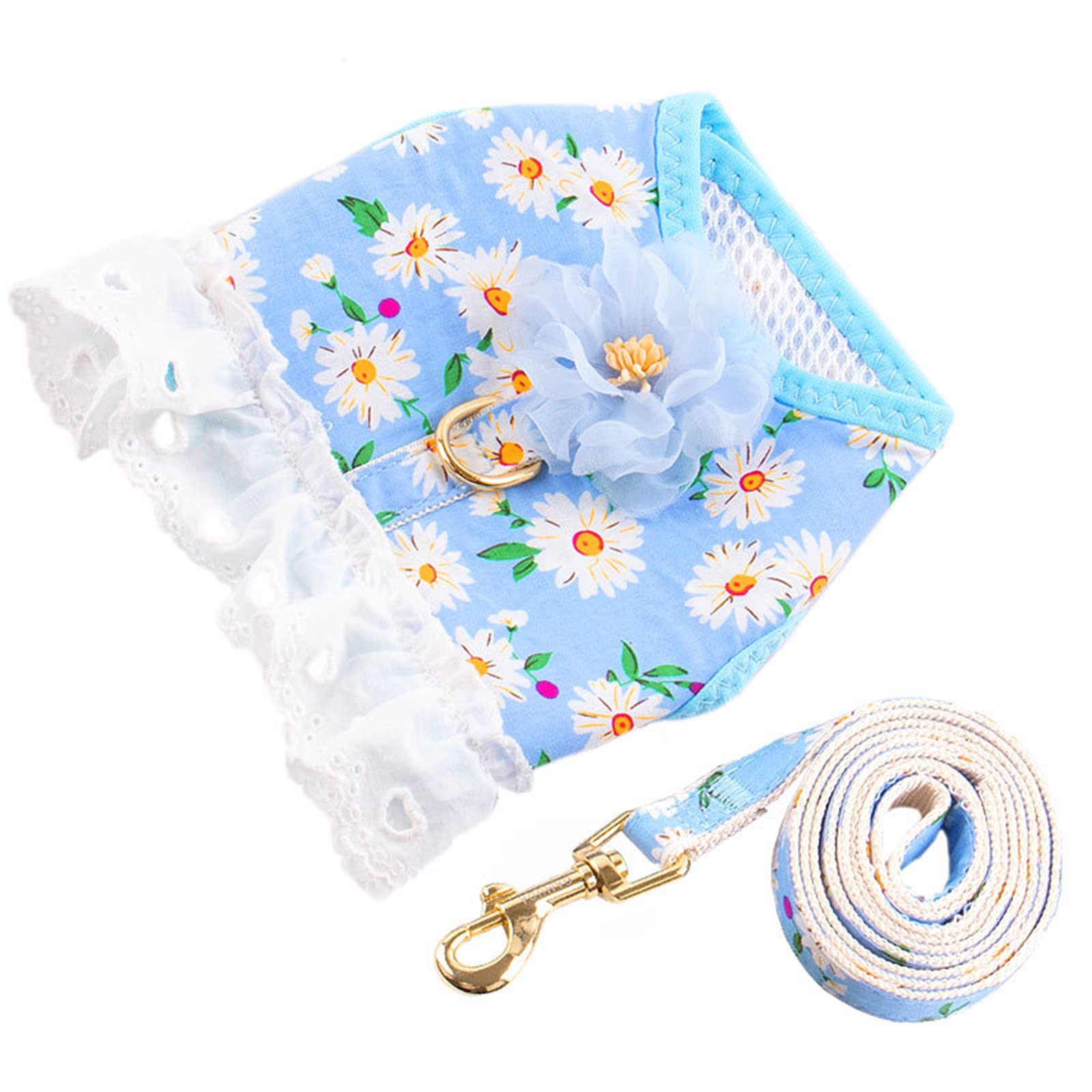 **XGDMEIL No-Pull Dog Harness & Leash Set - Adjustable, Breathable Mesh, Floral Design for Small Dogs & Cats - Perfect for Walks, Training & Outdoor Adventures**