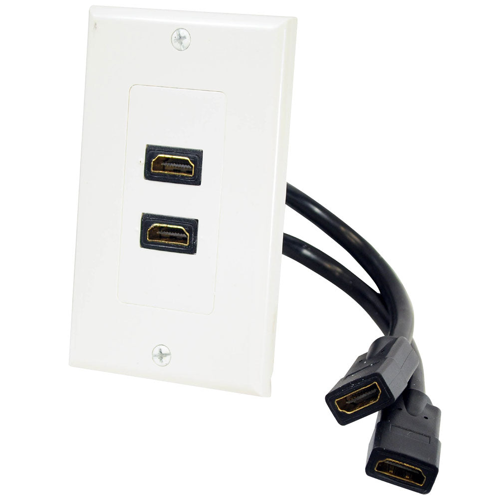 2 Port HDMI Wall Plate - High Speed HDMI Wall Plate with Ethernet - White - Ideal for Home Theater, Gaming, and Office Setups