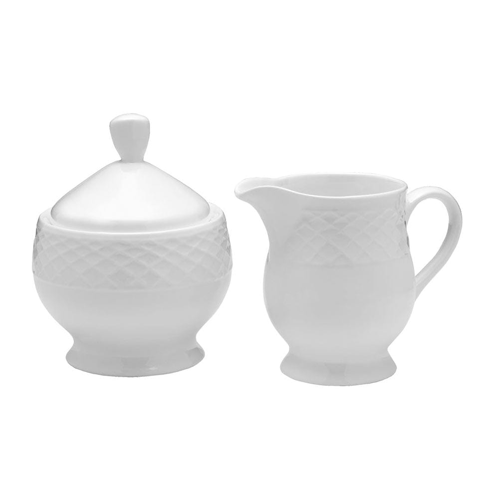 Elegant White Trellis Sugar and Creamer Set - Perfect for Coffee & Tea Service, Dining Table Decor, and Gift Giving