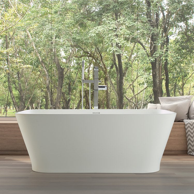 Air Tub Addison 58 x 30 Inch Freestanding/Undermount White Matte Rectangle Sculpture Stone Bathtub - 85 Gallons, 20 5/8 Inch - Perfect for Modern Bathrooms & Spa-Like Retreats