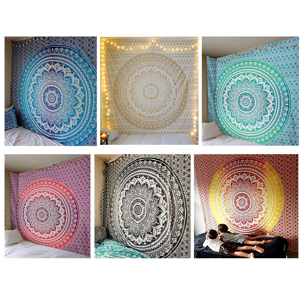 Bohemian Mandala Yoga Mat, Beach Towel, Shawl & Blanket - Indian Wall Hanging Tapestry 150x150cm Yellow - Perfect for Yoga, Meditation, Beach Outings & Boho Home Decor