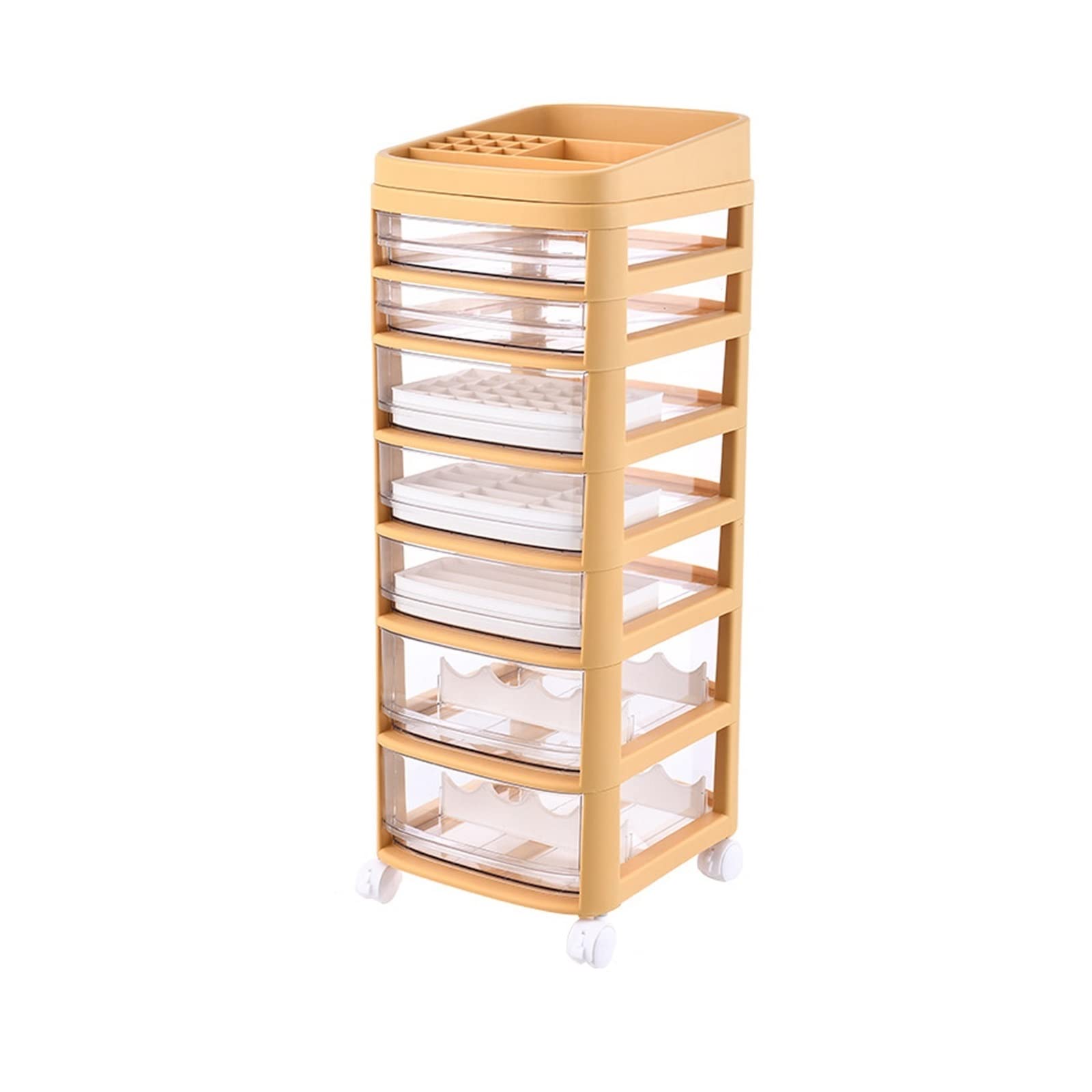3-Tier Rolling Storage Cart with Drawers - Yellow Plastic Organizer Cart for Cosmetics, Tissues & Home Organization | Perfect for Bathroom, Bedroom & Office Storage